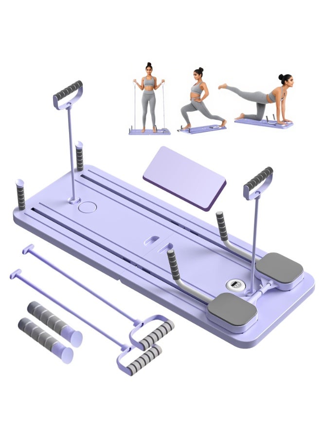 SUPER 5 Pilates Board - Pilates Reformer Set, Multi-Purpose Foldable Pilates Reformer Board for Home, 5 in 1 Pilates Sliding Board - Purple - Image 1