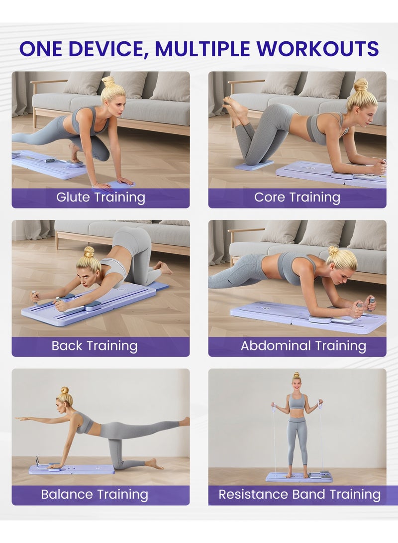 SUPER 5 Pilates Board - Pilates Reformer Set, Multi-Purpose Foldable Pilates Reformer Board for Home, 5 in 1 Pilates Sliding Board - Purple - Image 2