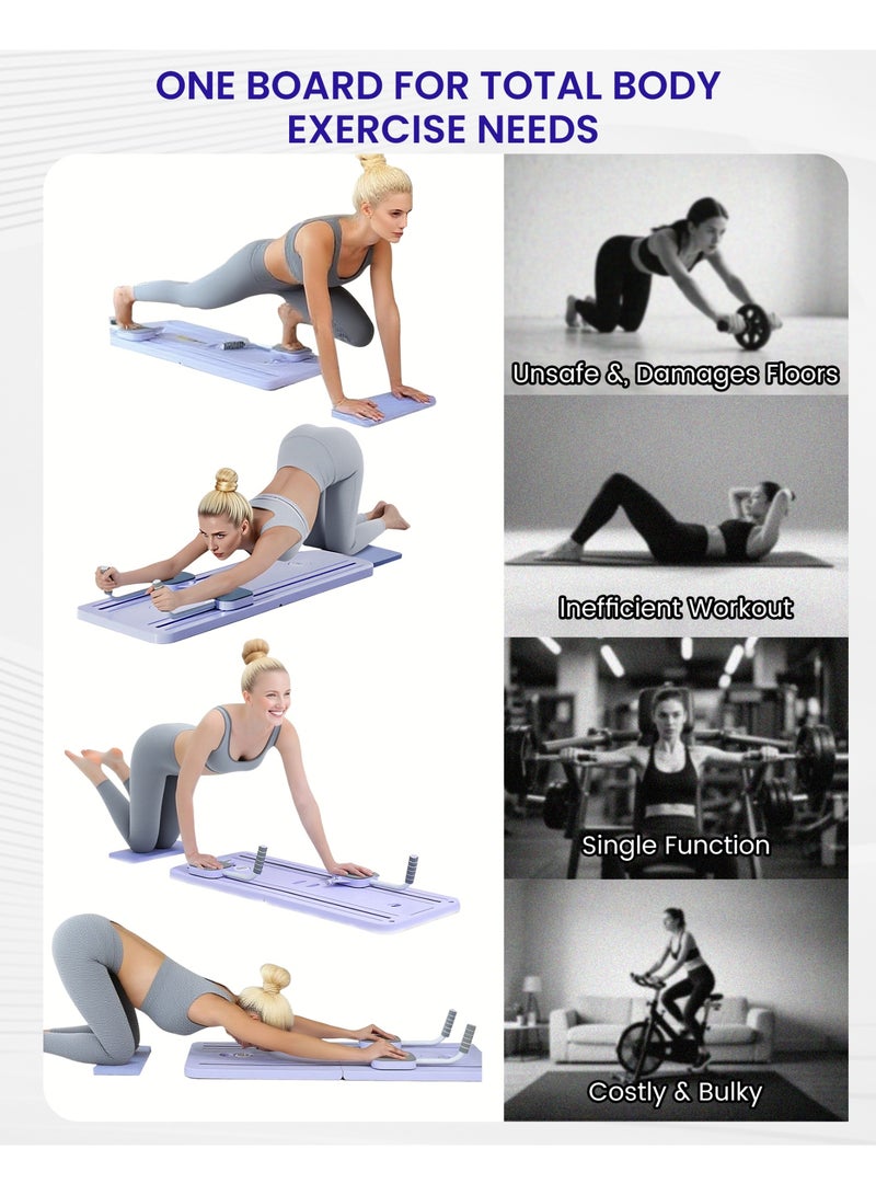 SUPER 5 Pilates Board - Pilates Reformer Set, Multi-Purpose Foldable Pilates Reformer Board for Home, 5 in 1 Pilates Sliding Board - Purple - Image 5