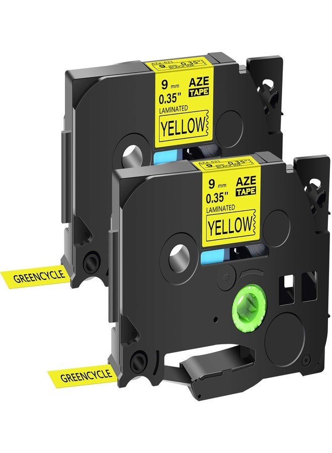 GREENCYCLE 2 Pack Compatible for Brother TZ 621 TZE621 Labeling Tape for P-Touch Label Maker Black On Yellow Label 9mm 0.35" - Image 1