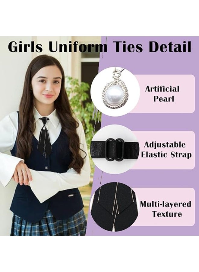 Bow Tie for Women, Adjustable Womens Tie, Uniform Ties, Pre Tied Womens Necktie with Artificial Pearl for School - Image 4