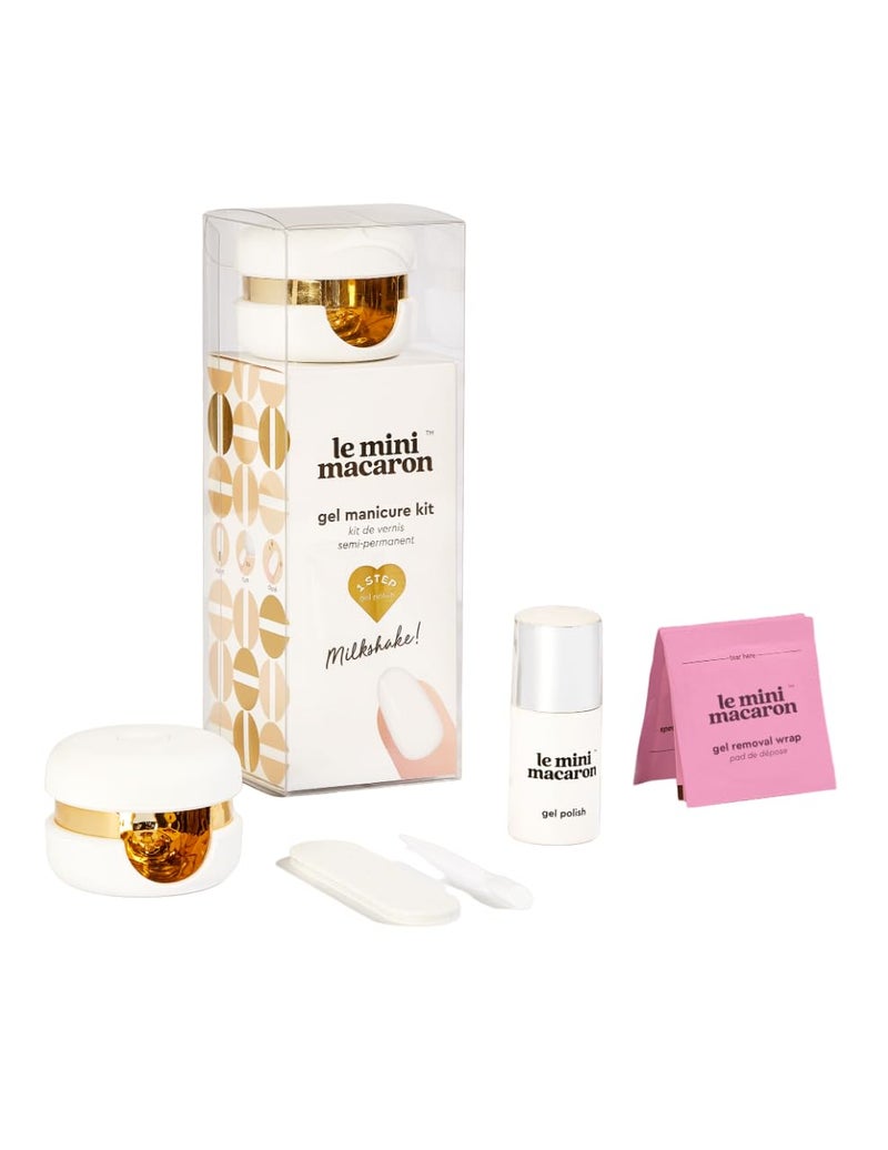 le mini macaron DIY Gel Manicure Kit | Gel Nail Polish Kit w/LED Nail Dryer Lamp, 1 Gel Polish, Cuticle Stick, Nail File, & Remover Wraps, Milkshake - Image 1