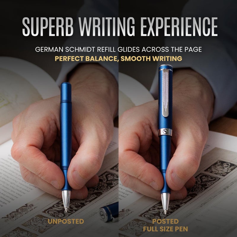 Scriveiner Blue Rollerball EDC Luxury Pen, Stunning Pocket Pen with Chrome Finish, Cool Writing Pen, Best Gift for Men & Women, German Schmidt Refill, Nice Present, Fancy Office Designer - Image 5