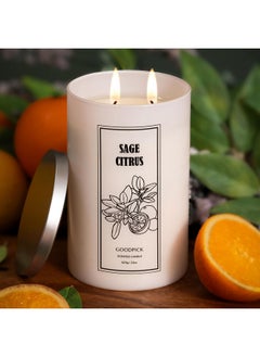 Goodpick Goodpick Sage Citrus Scented Candles, Soy Candle 22 oz, Candles for Home Scented, Aromatherapy Candle, Large Candle with 2 Wicks, Gifts for Women, Her, Mom, Birthday Gifts, Burn Time 80-120h  - Image 1