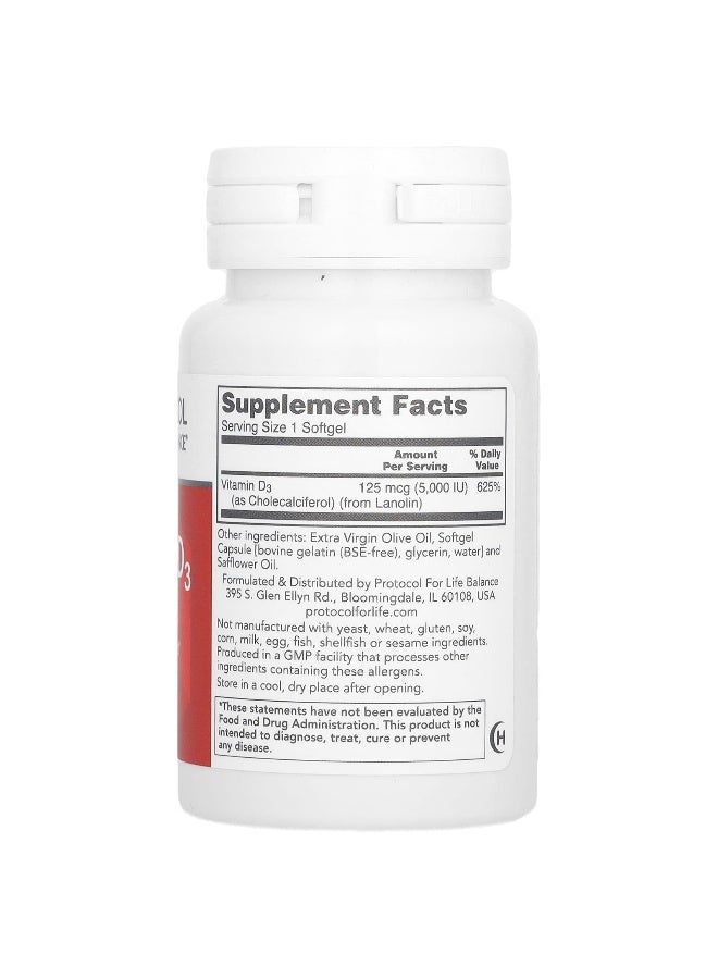 Protocol for Life Balance, Vitamin D3, High Potency, 5,000 IU, 30 Softgels (Packaging may vary) - Image 2