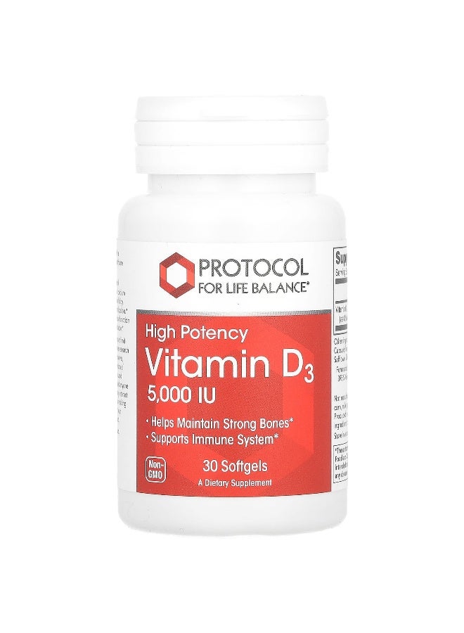 Protocol for Life Balance, Vitamin D3, High Potency, 5,000 IU, 30 Softgels (Packaging may vary) - Image 1