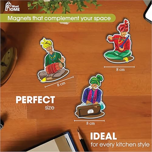 MustHome Fridge Magnet | Indian Theme & Musical Insutruments | Magnet Refrigerator Stylish | Almirah | Fridge Magnet Best Souvenir Gift | Decorative Items for Kitchen Fridge Magnets Set of 3 - Image 4