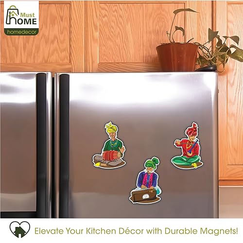MustHome Fridge Magnet | Indian Theme & Musical Insutruments | Magnet Refrigerator Stylish | Almirah | Fridge Magnet Best Souvenir Gift | Decorative Items for Kitchen Fridge Magnets Set of 3 - Image 3