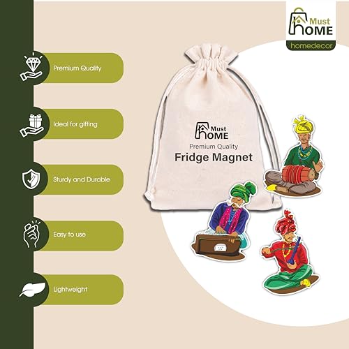 MustHome Fridge Magnet | Indian Theme & Musical Insutruments | Magnet Refrigerator Stylish | Almirah | Fridge Magnet Best Souvenir Gift | Decorative Items for Kitchen Fridge Magnets Set of 3 - Image 5