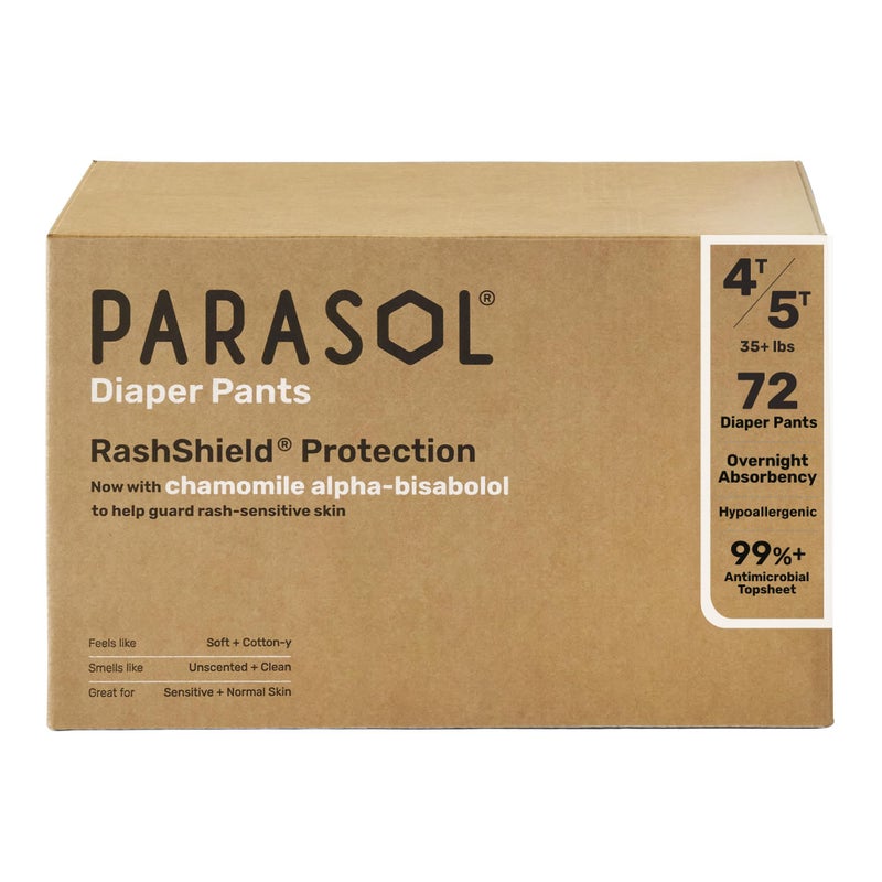 Parasol Clear+Dry Natural Disposable Diaper Pants, RashShield Protection and Active 360 Comfort Wrap, Hypoallergenic Training Diapers, Size 6 (4T-5T), 72 Count - Image 1