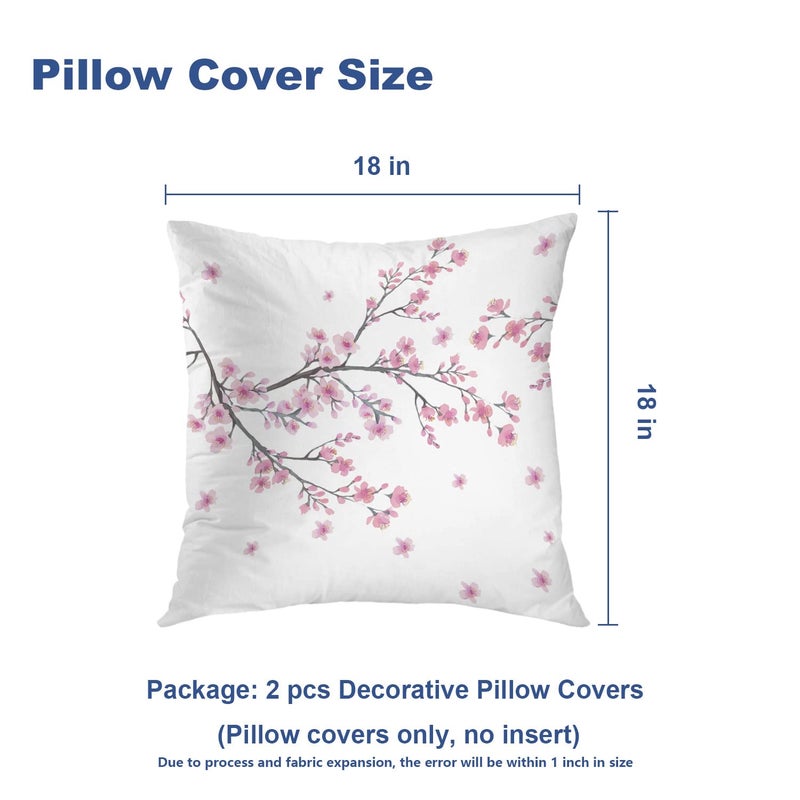 Batmerry Flower Pillow Cover 18x18 Inch Set of 2  Pink Apple Blossom Watercolor Floral White Double Sided Square Pillow Cases Pillowcase Sofa Cushion - Image 5