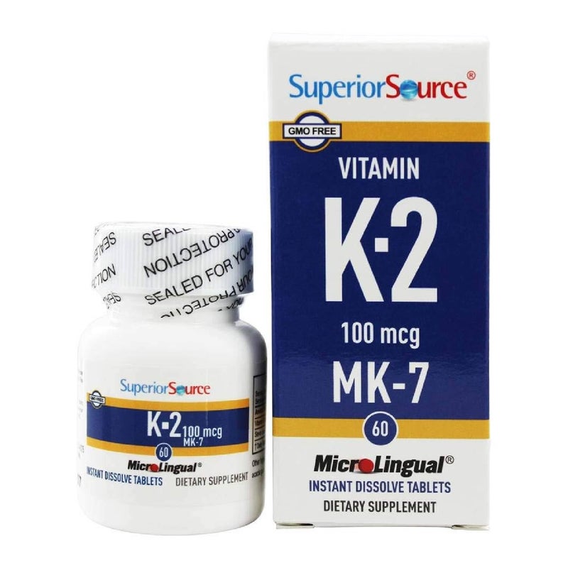 Superior Source Vitamin K2 MK-7 (Menaquinone-7) 100 mcg - Bone Strength & Health Support Supplement - Helps in Healthy Heart Function - Bariatric-Friendly - 60 Sublingual Dissolving Tablets - Image 1