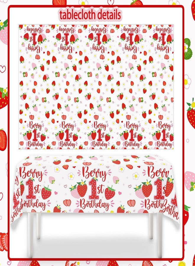 BIGKEOKI Berry First Birthday Decor Strawberry 1st Birthday Tablecloth Sweet One Berry Sweet Table Cloth Strawberry Bday Decorations Party Supplies for Girl Baby Shower(2ps) - Image 4