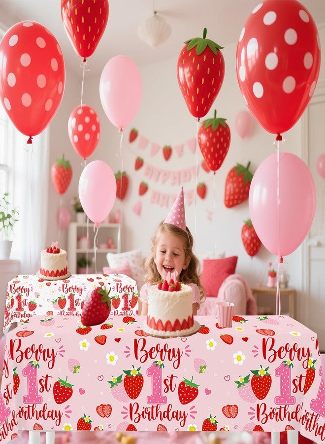 BIGKEOKI Berry First Birthday Decor Strawberry 1st Birthday Tablecloth Sweet One Berry Sweet Table Cloth Strawberry Bday Decorations Party Supplies for Girl Baby Shower(2ps) - Image 5