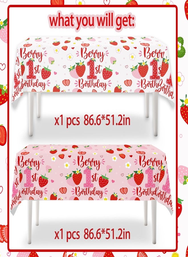 BIGKEOKI Berry First Birthday Decor Strawberry 1st Birthday Tablecloth Sweet One Berry Sweet Table Cloth Strawberry Bday Decorations Party Supplies for Girl Baby Shower(2ps) - Image 2