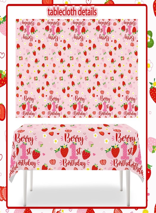 BIGKEOKI Berry First Birthday Decor Strawberry 1st Birthday Tablecloth Sweet One Berry Sweet Table Cloth Strawberry Bday Decorations Party Supplies for Girl Baby Shower(2ps) - Image 3