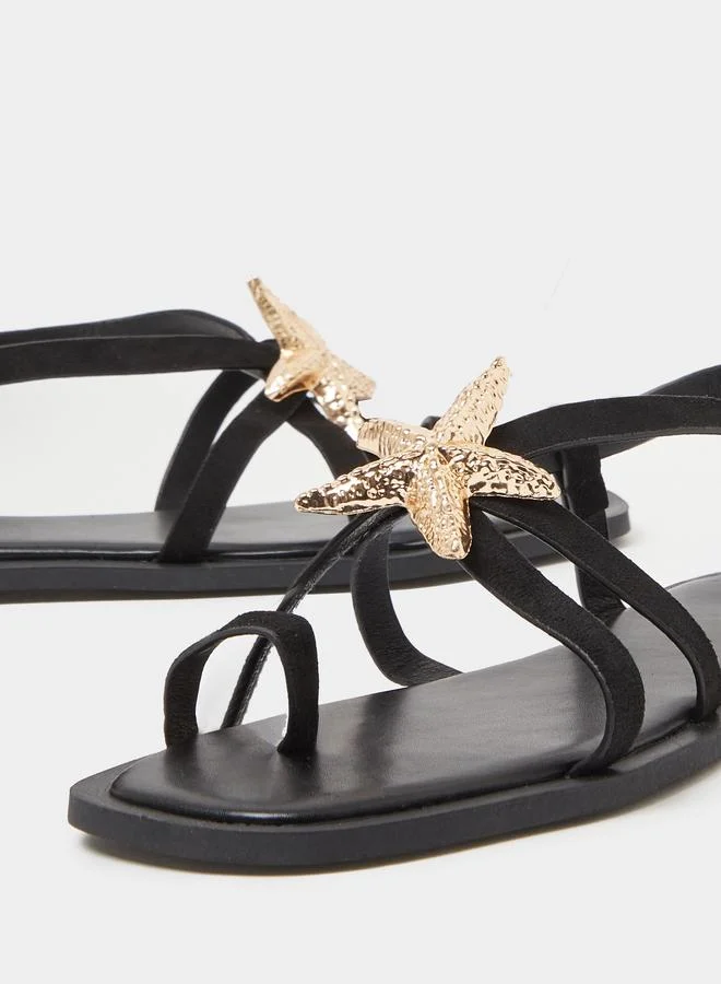 Styli  Black Starfish Embellished Flat Sandals for Women | Best Price UAE