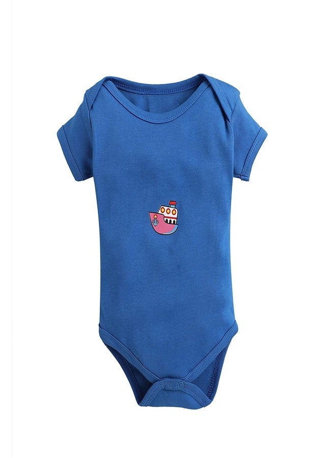 TiniBerry Cotton Baby Bodysuit Short Sleeve Half Romper Pack of 3 Soft & Comfortable for Kids (6-9 Months, Blue) - Image 4