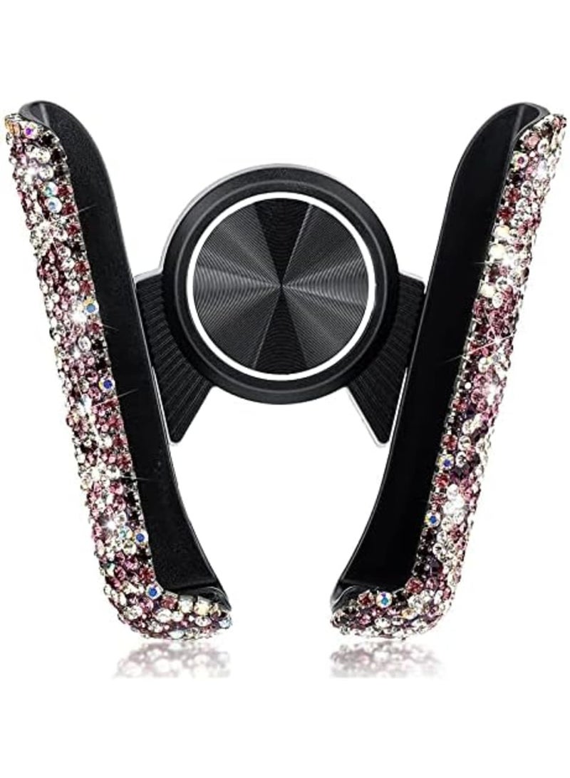 Bling Car Phone Holder Mini Car Dash Air Vent Automatic Phone Mount Universal, 360°Adjustable and Stable Triangle Support, Crystal Auto Car Stand Phone Holder Accessories for Women and Girls (Pink) - Image 1