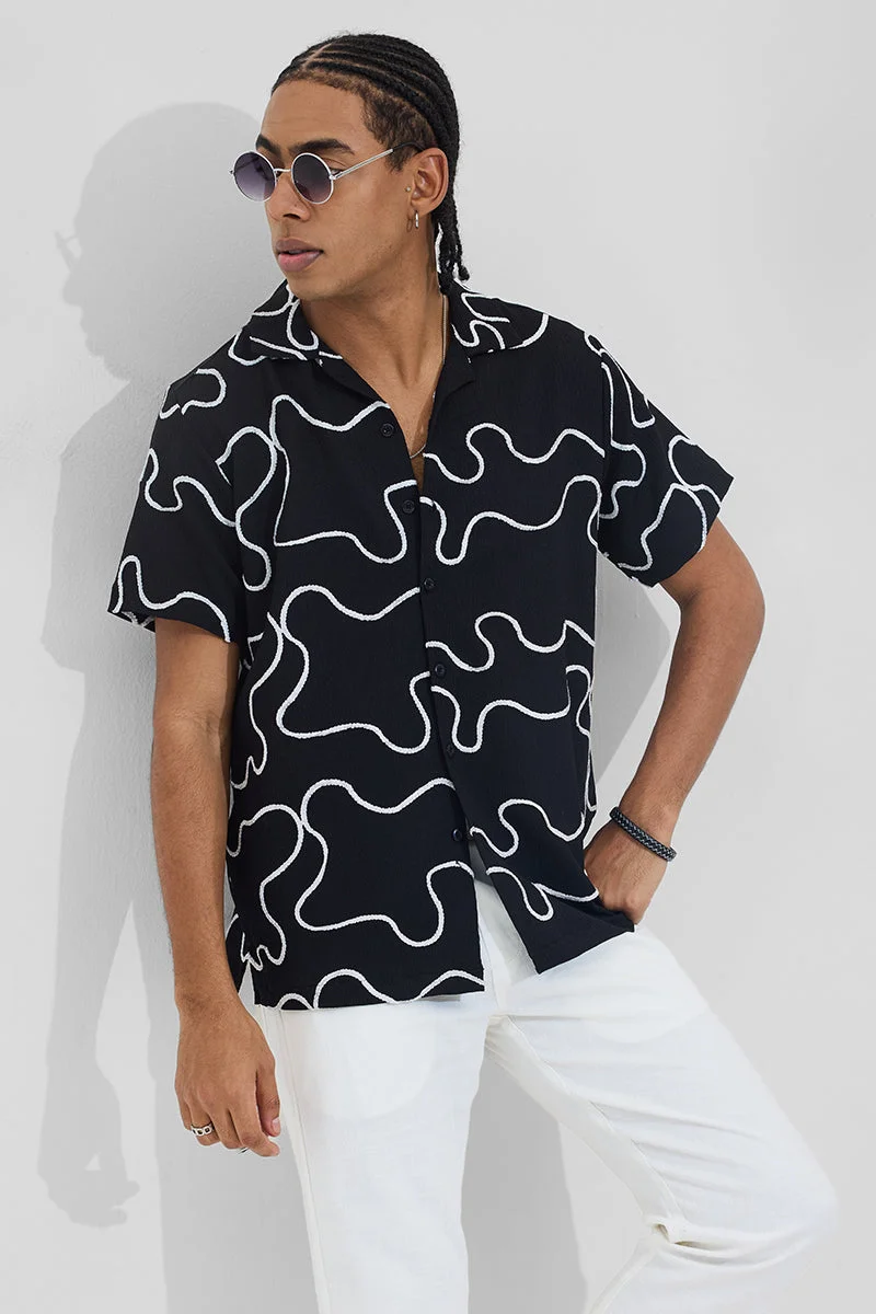 SNITCH Dark Black Abstract Half Sleeve Boxy Shirt