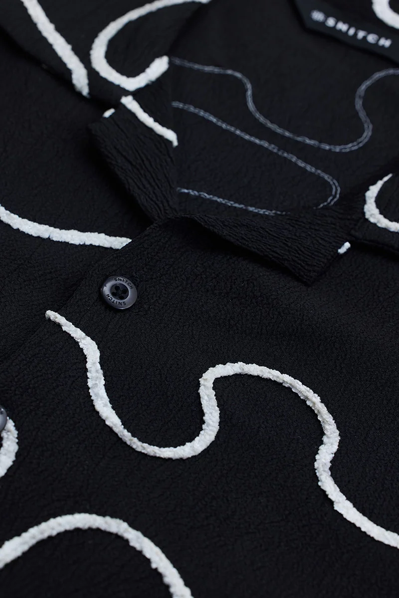 SNITCH Dark Black Abstract Half Sleeve Boxy Shirt