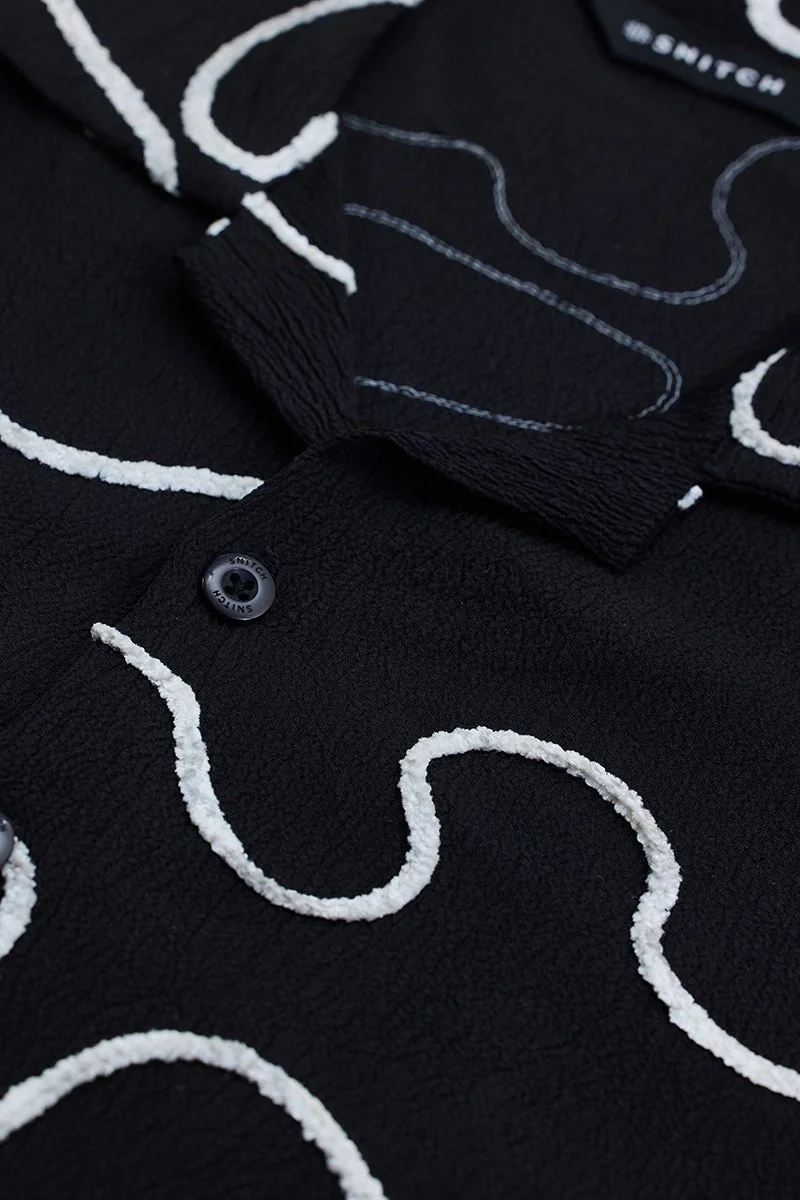 سنيتش Dark Black Abstract Half Sleeve Boxy Shirt