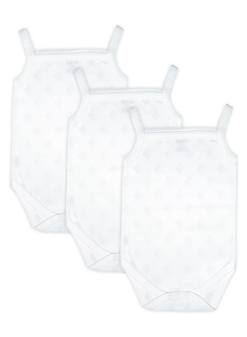 Babies Basic BabiesBasic Super Combed Cotton, Sleeveless Printed Bodysuit, for New Born to 24months. Set of 3, White