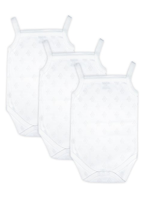 BabiesBasic Super Combed Cotton, Sleeveless Printed Bodysuit, for New Born to 24months. Set of 3, White