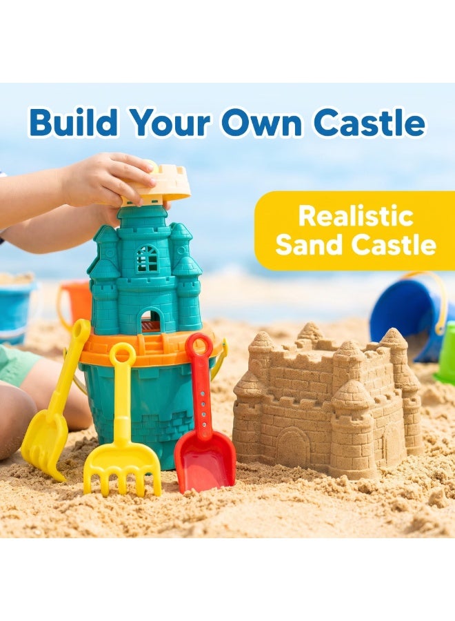 EASY FUTURE Beach Sand Toys Set Castle Bucket Sand Toys Complete Digging Shovel Rake Animal Sand Molds Smooth Edge Outdoor Backyard Sandbox Pretend Castle Building Play Kit NO.1903 - Image 5