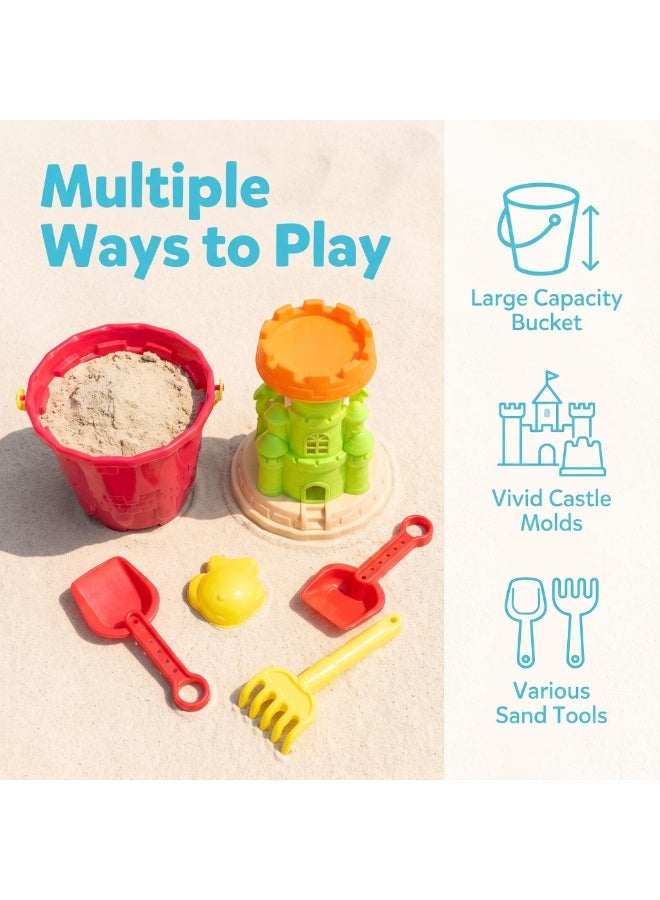 EASY FUTURE Beach Sand Toys Set Castle Bucket Sand Toys Complete Digging Shovel Rake Animal Sand Molds Smooth Edge Outdoor Backyard Sandbox Pretend Castle Building Play Kit NO.1903 - Image 3