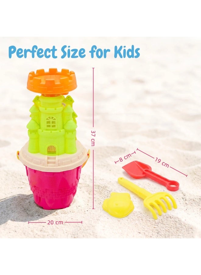 EASY FUTURE Beach Sand Toys Set Castle Bucket Sand Toys Complete Digging Shovel Rake Animal Sand Molds Smooth Edge Outdoor Backyard Sandbox Pretend Castle Building Play Kit NO.1903 - Image 2