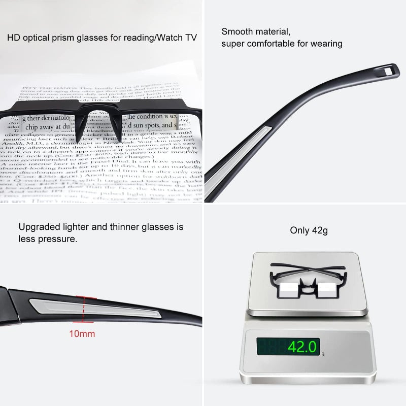 okcsc Lazy Reading Glasses Light Thinner Horizontal HD Glasses for Lying Down to Watch TV/Mobile Reading Books 90°Angle Prism Lazy Readers Glasses - Image 3