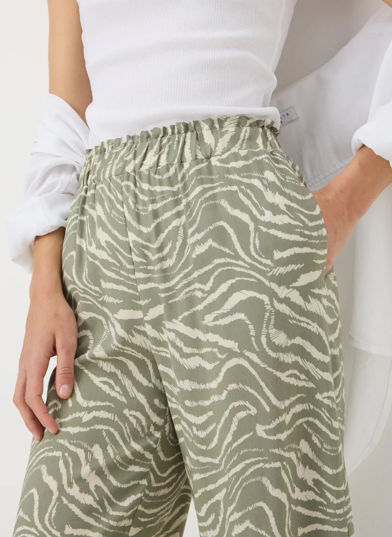 Matalan Sage Green Zebra Print Cropped Trousers