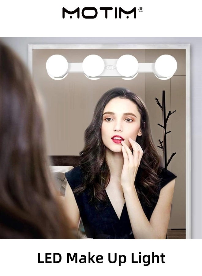 Motim LED Make Up Light Cordless Rechargeable LED Vanity Mirror Light with 4 Bulbs Suction Cup Installation Dressing Table for Bathroom Makeup Dressing Table (White)  - Image 1