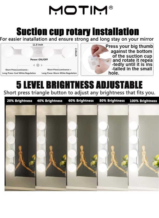Motim LED Make Up Light Cordless Rechargeable LED Vanity Mirror Light with 4 Bulbs Suction Cup Installation Dressing Table for Bathroom Makeup Dressing Table (White)  - Image 5