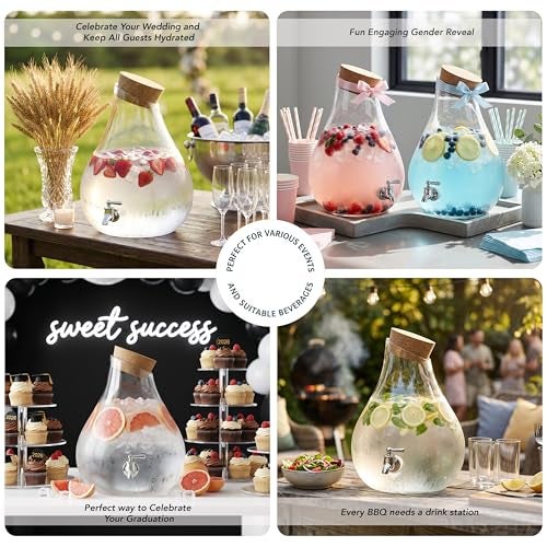 Style Setter Beverage Dispenser Cold Drink Dispenser Glass Jug, Metal Stand & Leak-Proof Acrylic Spigot Great for Parties, Weddings & More (2.5 Gallon, Glass with Cork Lid) - Image 4