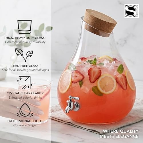 Style Setter Beverage Dispenser Cold Drink Dispenser Glass Jug, Metal Stand & Leak-Proof Acrylic Spigot Great for Parties, Weddings & More (2.5 Gallon, Glass with Cork Lid) - Image 5