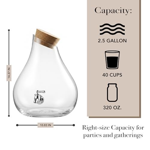 Style Setter Beverage Dispenser Cold Drink Dispenser Glass Jug, Metal Stand & Leak-Proof Acrylic Spigot Great for Parties, Weddings & More (2.5 Gallon, Glass with Cork Lid) - Image 2