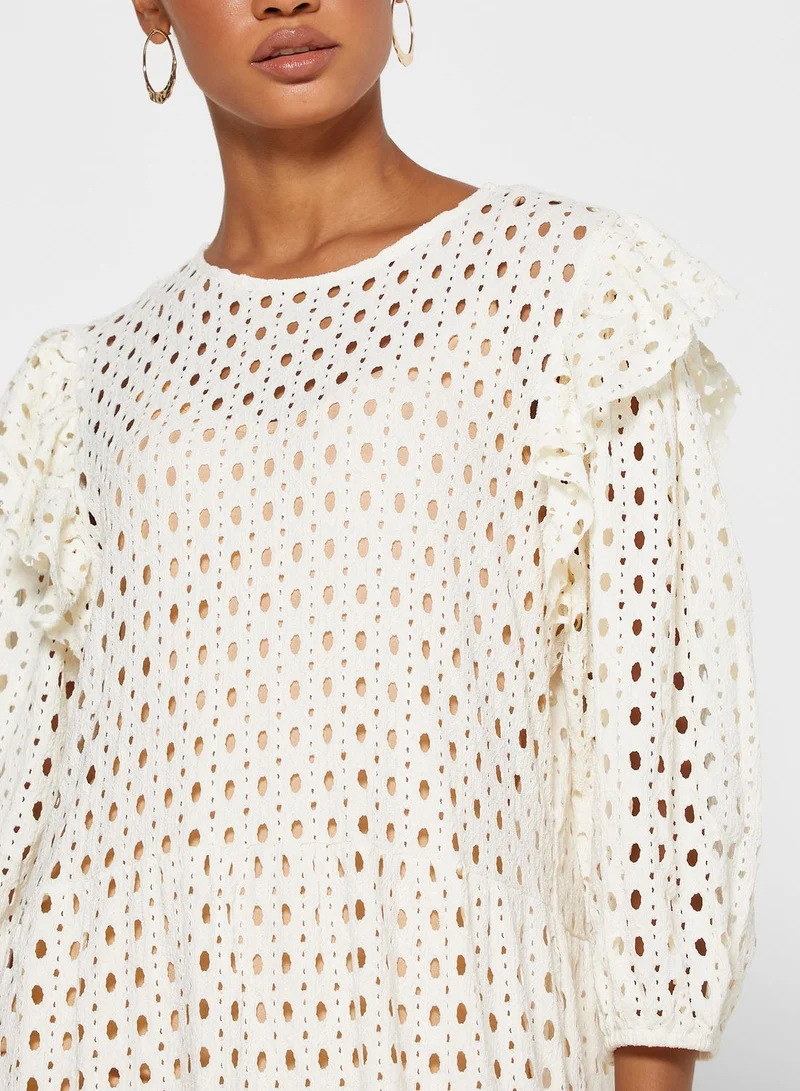 MANGO Laser Cut Puff Sleeve Dress