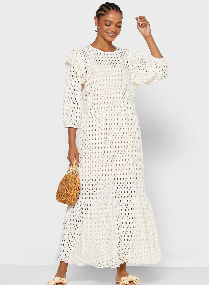 MANGO Laser Cut Puff Sleeve Dress