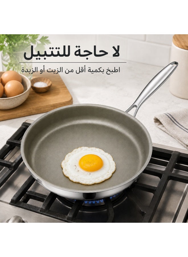 مقلاة غير لاصقة معززة بالتيتانيوم مقاس 11 بوصة، مطلية بثلاث طبقات مقاومة للخدش، بمقبض من الفولاذ المقاوم للصدأ يبقى باردًا، سطح داخلي خالٍ من المسامير وسطح خارجي مصقول، خالية من مركبات PFOA/PFOS، 28 سم - Image 5