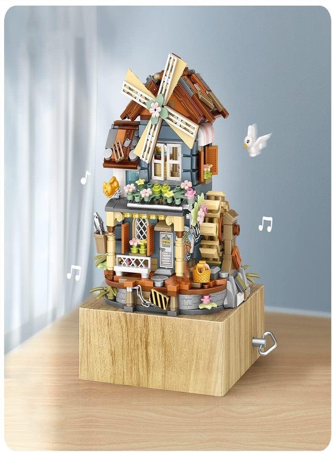 FULHOLPE Street View Windmill Music Box Bricks Model Set, 799Pcs DIY Building Block Assembly Mini Particle Construction Toy - Image 4