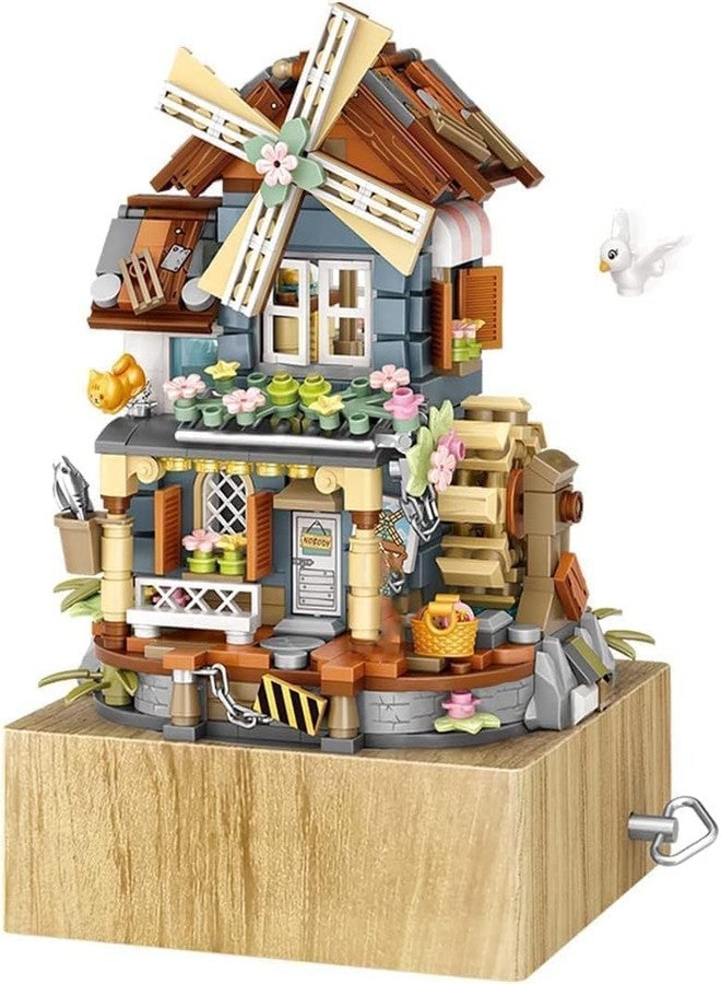 FULHOLPE Street View Windmill Music Box Bricks Model Set, 799Pcs DIY Building Block Assembly Mini Particle Construction Toy - Image 5