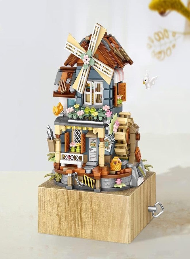 FULHOLPE Street View Windmill Music Box Bricks Model Set, 799Pcs DIY Building Block Assembly Mini Particle Construction Toy - Image 2