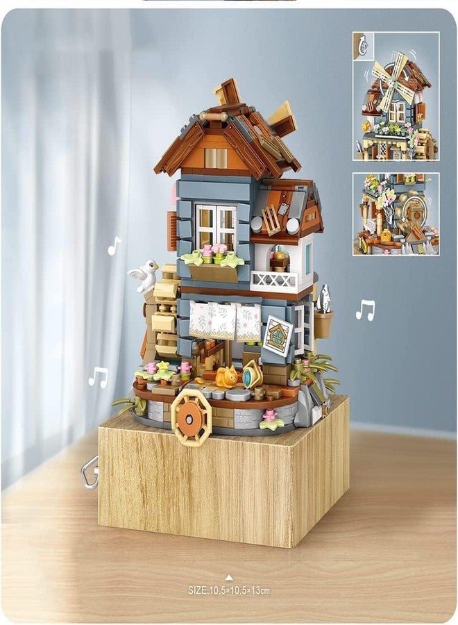 FULHOLPE Street View Windmill Music Box Bricks Model Set, 799Pcs DIY Building Block Assembly Mini Particle Construction Toy - Image 3