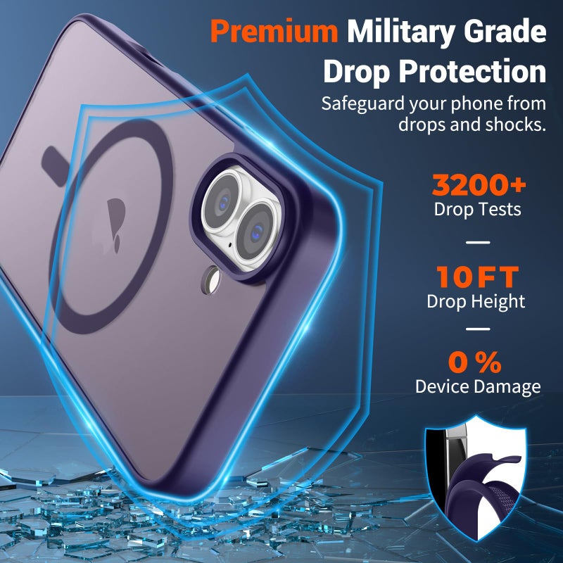 SUPFINE Magnetic for iPhone 16 Plus Case(Compatible with MagSafe)(Military Grade Drop Protection) Slim Translucent Matte Shockproof with Anti-Fingerprint Phone Case,Dark Purple - Image 3