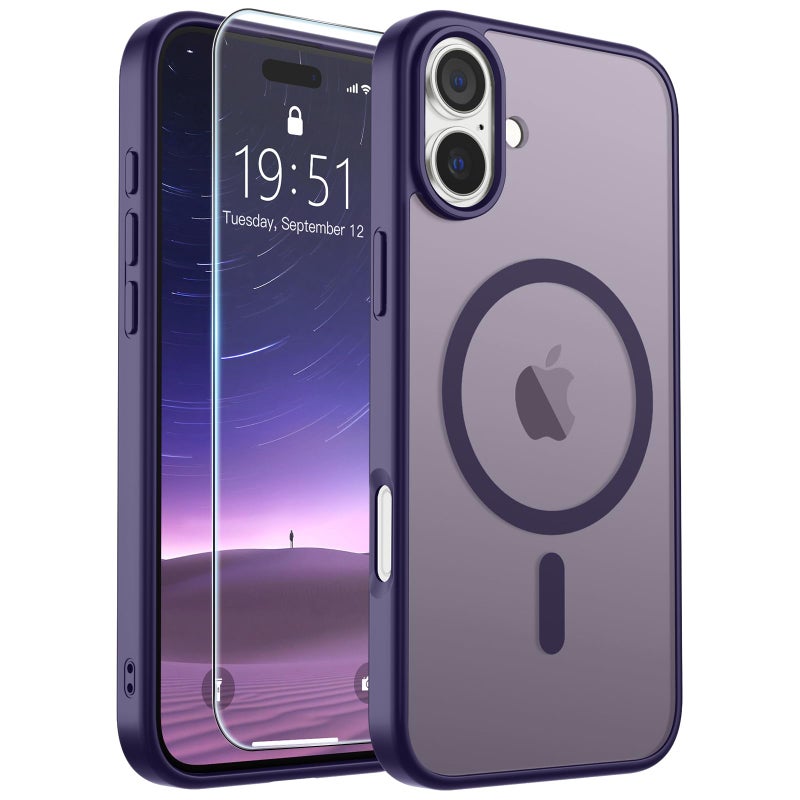 SUPFINE Magnetic for iPhone 16 Plus Case(Compatible with MagSafe)(Military Grade Drop Protection) Slim Translucent Matte Shockproof with Anti-Fingerprint Phone Case,Dark Purple - Image 1