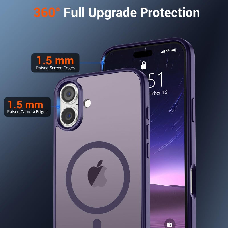 SUPFINE Magnetic for iPhone 16 Plus Case(Compatible with MagSafe)(Military Grade Drop Protection) Slim Translucent Matte Shockproof with Anti-Fingerprint Phone Case,Dark Purple - Image 4