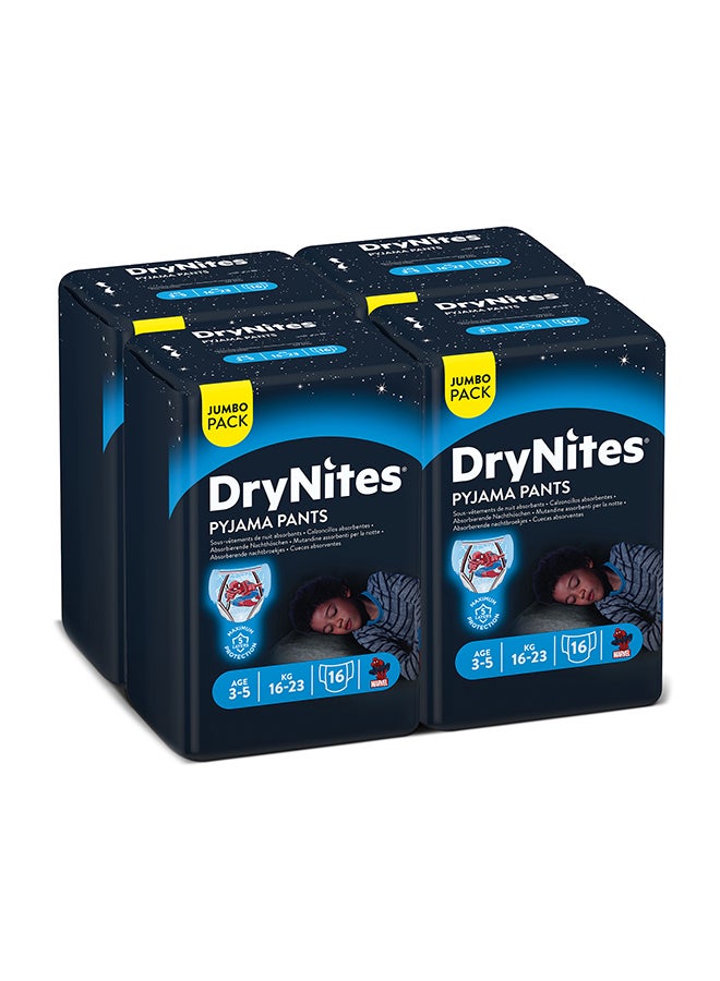 HUGGIES Dry Nites Pyjama Pants, 16 - 23 Kg, 3 - 4 Years, 64 Count (16 x 4) - Boys, Jumbo Pack, Maximum 5 Layer Protection, Marvel - Image 2