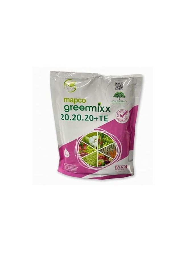 Generic Mapco Green Mix NPK 20-20-20+TE Water Soluble Fertilizer 1KG For Fruits Plants Flowers and Vegetables "Garden Care" 